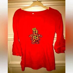 GIRLS GINGERBREAD PERSON SHIRT SIZE 140 EUC